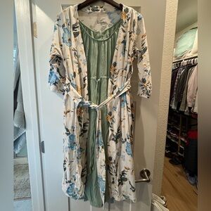 Baby Be Mine Delivery Floral Cotton Robe and Sage Delivery Dress S/M NWOT